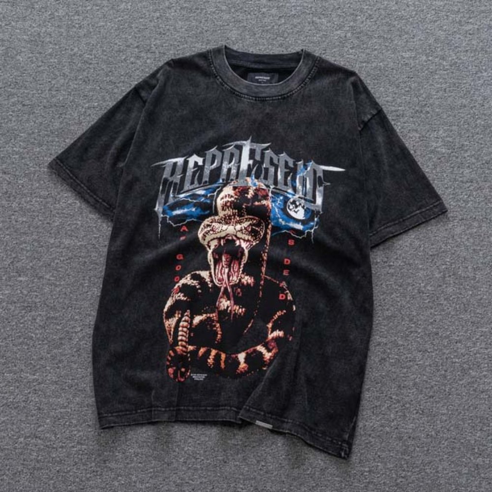 Represent Rattlesnake Cobra Print Black T-Shirt